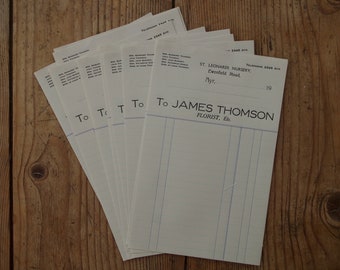 May include: A stack of blank order forms for a florist named James Thomson. The forms have the text "To James Thomson Florist, Etc." printed at the top.