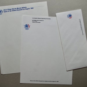 Papel Vintage - Membretes - Papel de escritura - Sobres - Juegos Olímpicos de Los Ángeles 1984 - Juegos de papelería - Papelería Vintage