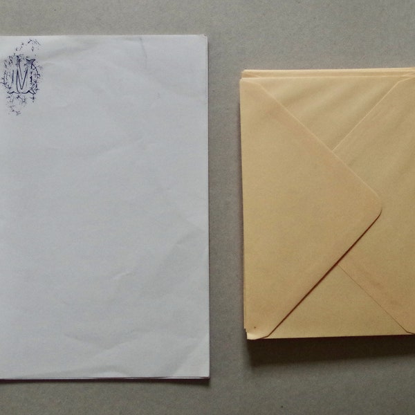 Vintage Writing Paper and Envelopes - Letter-writing - Initialed 'M' - Blank and Unused - Vintage Stationery