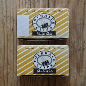 Vintage Foldback Clips - Box of x10 Clips - &#39;Premier Grip&#39; - Vintage Desk Items - Vintage Stationery