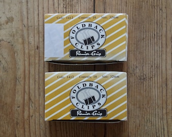 Vintage Vikbara Klämmor - Låda med 10 Klämmor - 'Premier Grip' - Vintage Skrivbordsartiklar - Vintage Skrivbordsmaterial