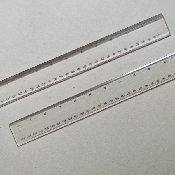 Règle vintage - plastique transparent - Blundell Harling - millimètres/pouces - articles de bureau vintage - papeterie vintage