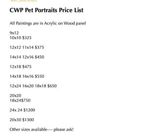 Custom Portrait Price List