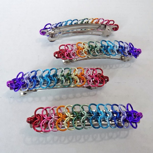 Rainbow chainmaille barrettes, European 4-in-1 hair clip by RainbowMaille