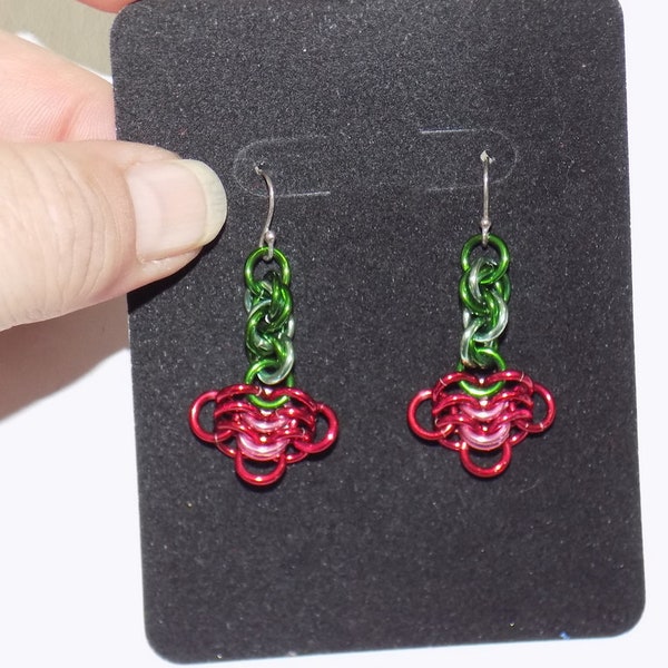 Valentine Rosettes dangle earrings of handcrafted chainmaille by RainbowMaille