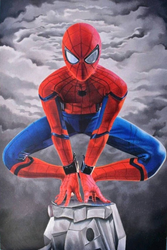 Dibujo a lápiz de color Spiderman original arte de cómics - Etsy México