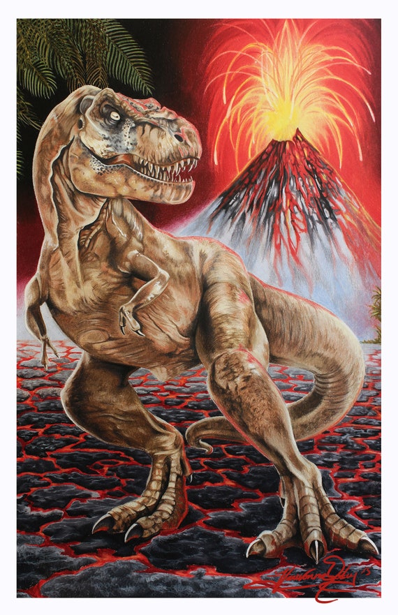 Dibujo de dinosaurio hecho a mano lápiz de colores arte de - Etsy España