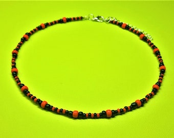 Chunky Halloween Seed Bead Necklace Black and Orange Pumpkin Themed