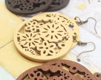 Mexican Culture Papel Picado Floral Wooden Earrings