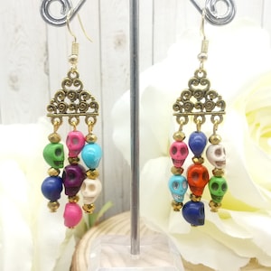 Miss Match Dia De Los Muertos Day of the Dead Sugar Skull Chandelier Dangle Earrings