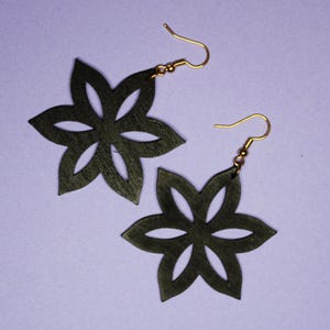 Black Flower Wooden Dangle Earrings , Light Weight Earrings