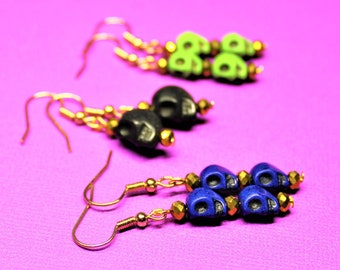 Skull Dia De Los Muertos Day of the Dead Sugar Skull Dangle Earrings