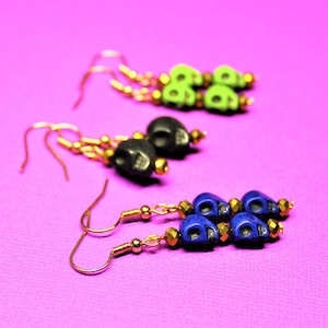 Skull Dia De Los Muertos Day of the Dead Sugar Skull Dangle Earrings