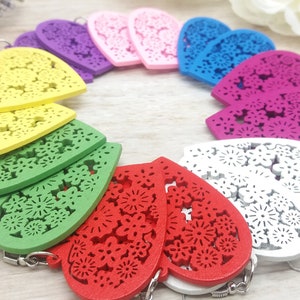Colorful Mexican Culture Heart Shaped Papel Picado Floral Wooden Fiesta Earrings