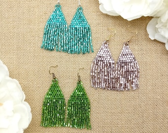 Vibrant Shimmer Fringe Seed Bead Earrings