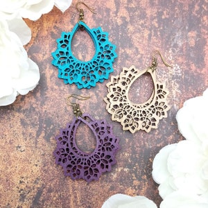 Mexican Culture Papel Picado Floral Wooden Earrings