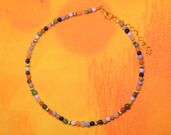 Dainty Multi Gemstone Choker Necklace: Handmade Beaded Jewelry