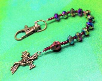 Day of the Dead Dia de los Muertos Themed Rosary Keychain , Dia de los Muertos Pocket Rosary