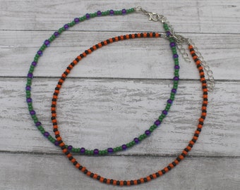 Simple Halloween Seed Bead Necklace Black and Orange / Green and Purple