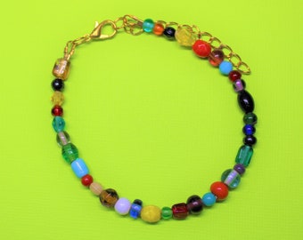 Colorful Mix Glass Beaded Bracelet , Unique Multi Color Bead Bracelet