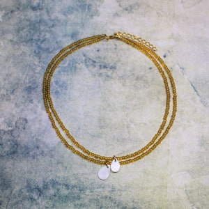 Layered Choker Necklace With Sea Shell Charms , Simple Sea Shell Choker Necklace