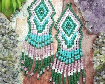 Colorful Multi Color Seed Bead Fringe Small Statement Earrings