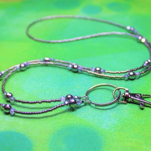 Silver Metallic Tone Beaded Badge Lanyard