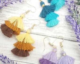 Triple Tassel Dangle Earrings: Lightweight Colorful Earrings