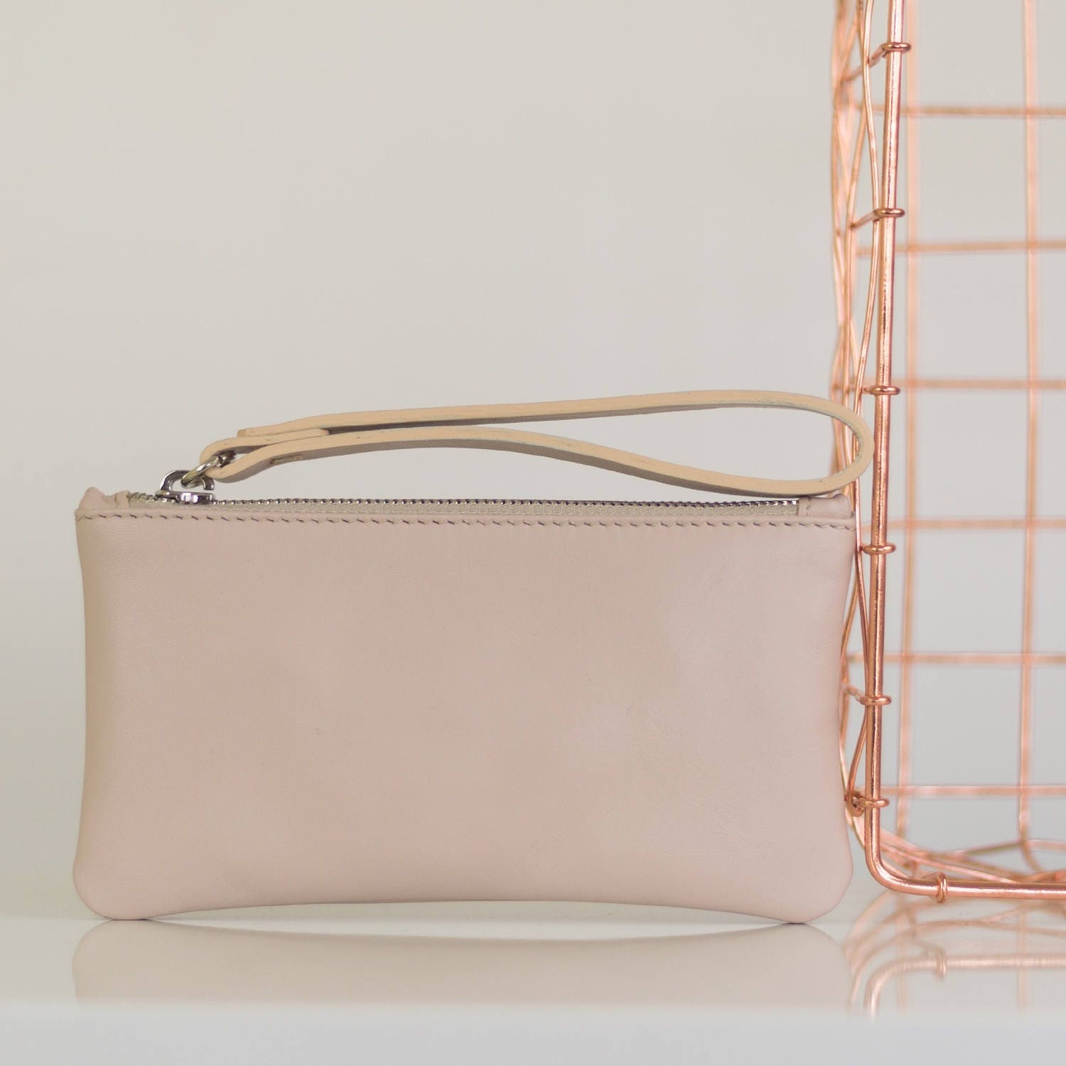 Leather Wristlet Pink Wristlet, Blush Pink Wristlet, Bridal Purse