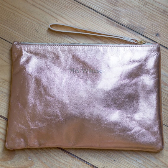 Rose Gold Leather Clutch Bag, Thorpe Rose Gold Zipped Purse, Leather Make  up Bag, Pencil Case - Etsy