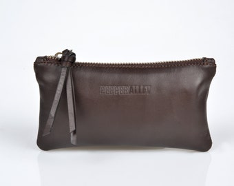 Purse Leather Brown with Contrasting Satin Lining