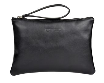 Clutch Bag Leather Black with Contrasting Satin Lining