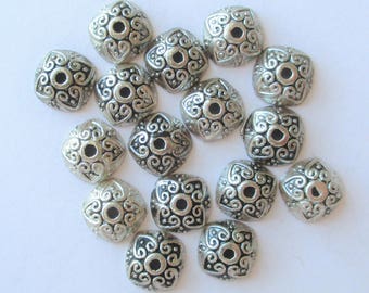 Antiqued metal beadcaps, Metal Bead Caps, Silvertone Ancient Style Bead Caps, lot of 16, 10x4mm