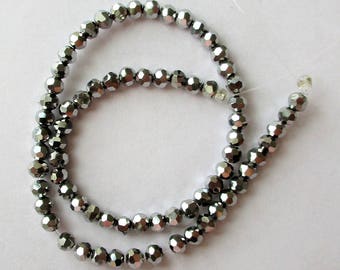 Czech Fire-Polished Faceted Glass Beads, Silver Faceted Czech Round Beads, Silver Glass Beads, 3mm, lot of 82, 8" half strand