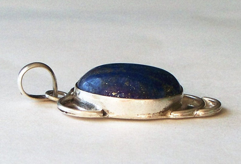 Denim Lapis Lazuli Pendant, Sterling and Denim Lapis Pendant, Lapis and SS pendant, 46x24x9mm image 2