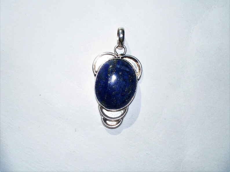 Denim Lapis Lazuli Pendant, Sterling and Denim Lapis Pendant, Lapis and SS pendant, 46x24x9mm image 1