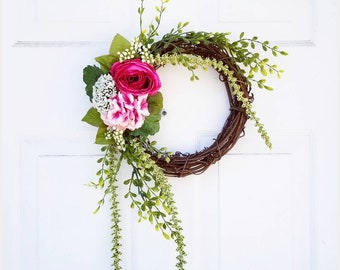 Rustic Spring Wreath for Door - Front Door Wreath - Boxwood Wreath - Housewarming Gift Ideas -Gifts for Her -Spring Home Decor -Mantle Decor