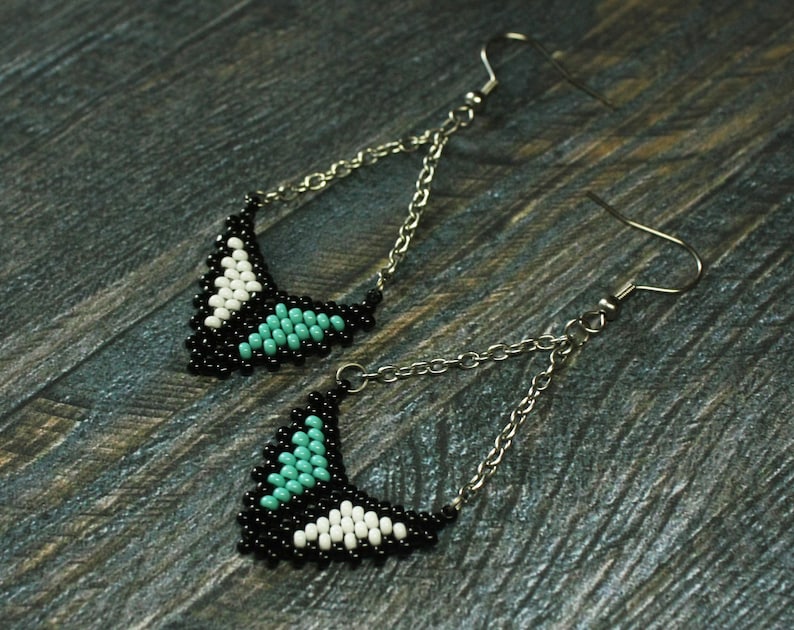 Turquoise triangle earrings Seed bead colorful rainbow dangling earrings Rainbow Turquoise Red earrings Multicolor triangle jewelry earrings