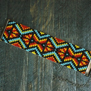 Modern tribal bracelet Southwestern native style beaded bracelet Wide cuff bracelet geometric bracelet handmade native bracelets for women