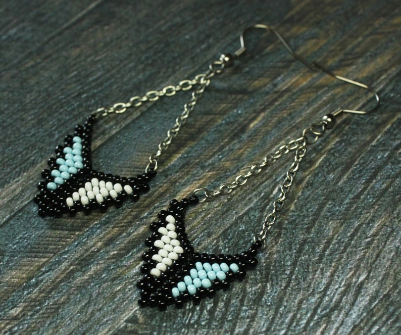 Turquoise triangle earrings Seed bead colorful rainbow dangling earrings Rainbow Turquoise Red earrings Multicolor triangle jewelry earrings