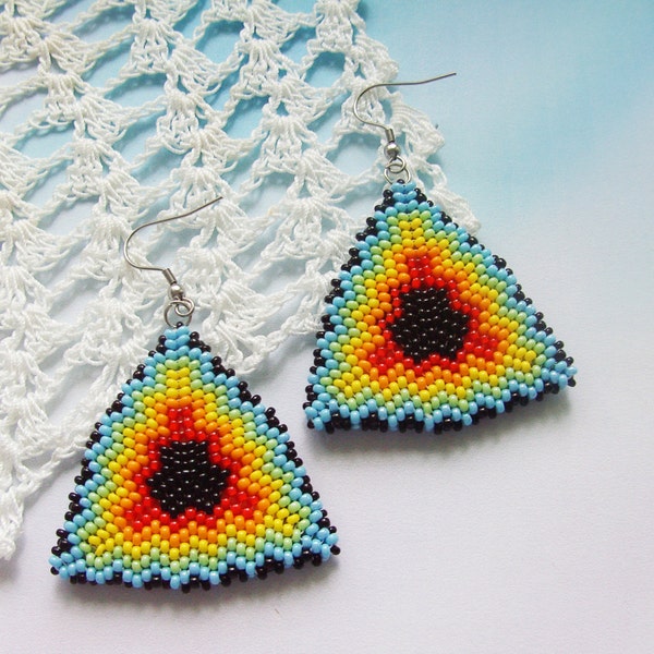 Rainbow earrings Dangle earrings Rainbow jewelry Triangle earrings Seed bead earrings Gift for girlfriend Beaded earrings Summer earrings