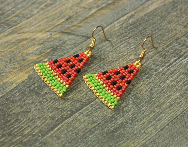 Watermelon earrings Bead fruit earrings Seed bead summer Etsy