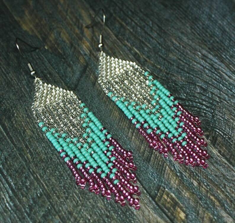 Chandelier Earrings Seed Bead Ombre Earrings Fringe Silver Etsy