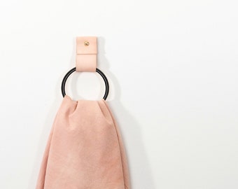 Small Wide Flat End - leather wall hanging strap black towel hook wall leather loop strap for scandinavian home decor leather hanger towel