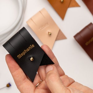 Large Flag End Personalized leather organizer cord keeper monogram cable ties gift under 15 custom leather anniversary cord wrap organizer