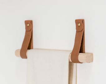 medium minimalist leather strap hanger for bath towel holder leather wall  hook strap towel hook bathroom decor brass towel ring nordic home