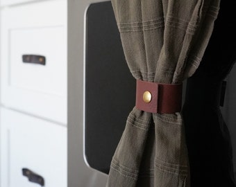 Leather Towel Hugger with Brass Snap: Farmhouse Kitchen Decor