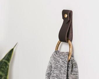 small leather strap brass ring wall hook wall hanging storage towel hook modern bathroom towel rack leather loop strap holder scarf hanger