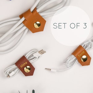 leather cord keeper set personalized leather cord holder monogram earbud holder leather cord organizer cable organizer personalized man gift