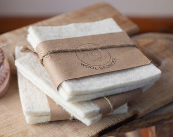 Esponjas de lana natural: para platos, rostro y cuerpo, afieltradas en EE. UU., tipo esponja vegetal, compostables, biodegradables, ecológicas, sin plástico, paquete de 2